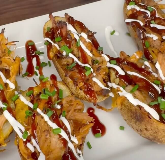 Leftover Pulled Pork Stuffed Potato Skins